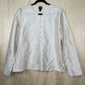 New ~ Eileen Fisher Button Front Crinkle Silk Shirt Beige Long Sleeves Size M
